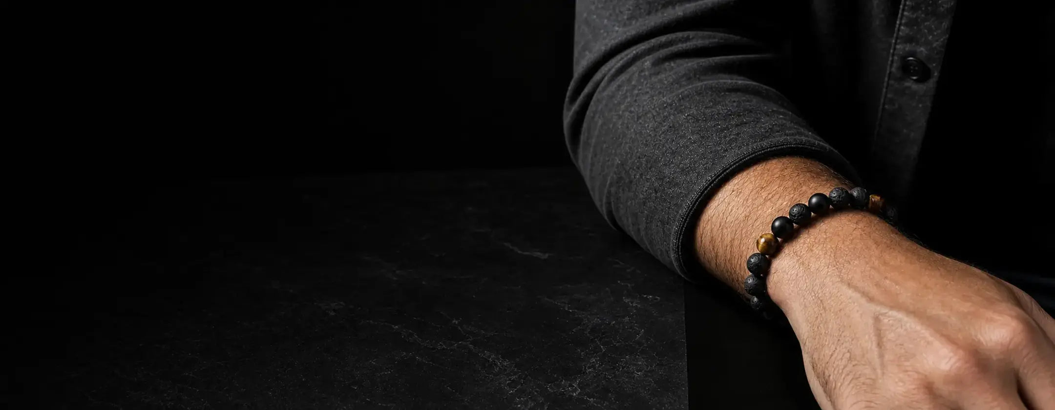 Men's natural stone bracelet worn on the wrist
